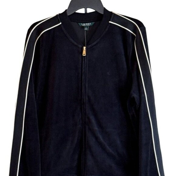 Lauren Ralph Lauren Women's Velour White Strip Track Jacket Sz L NWT MSRP $125 - Picture 3 of 8